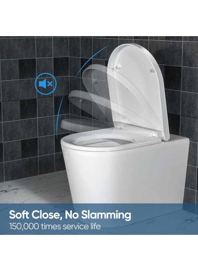 م.ا & ف'س مقعد مرحاض بإغلاق ناعم، مقاعد مرحاض بفك سريع، تثبيت علوي بسيط، مقاعد مرحاض متينة مضادة للبكتيريا بمفصلات فولاذية مقاومة للصدأ قابلة للتعديل، غطاء مرحاض أبيض على شكل حرف D/U - Image 2